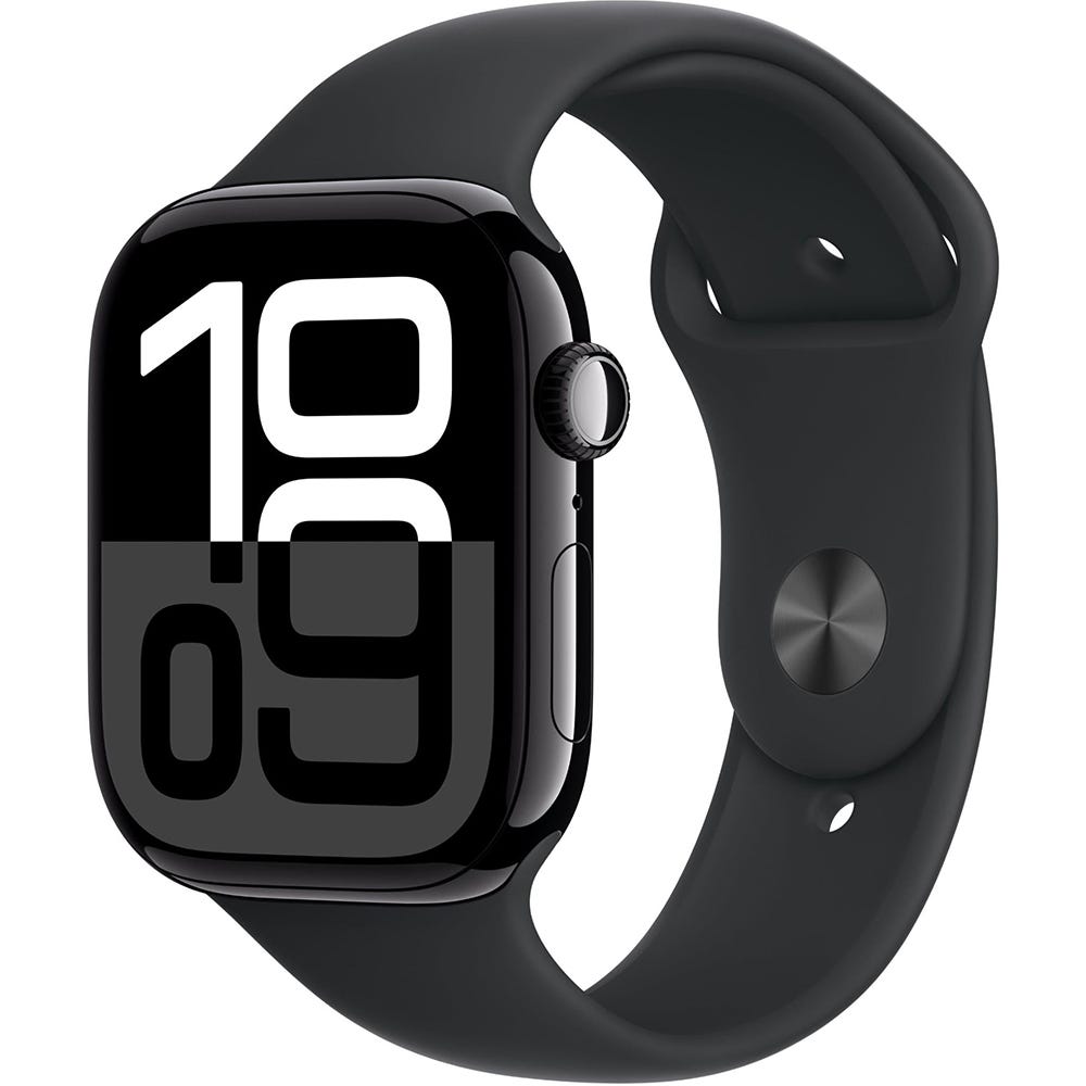 Apple Watch Series 10 46mm Jet Black Aluminium Case GPS Sport Band (M/L) (Black)