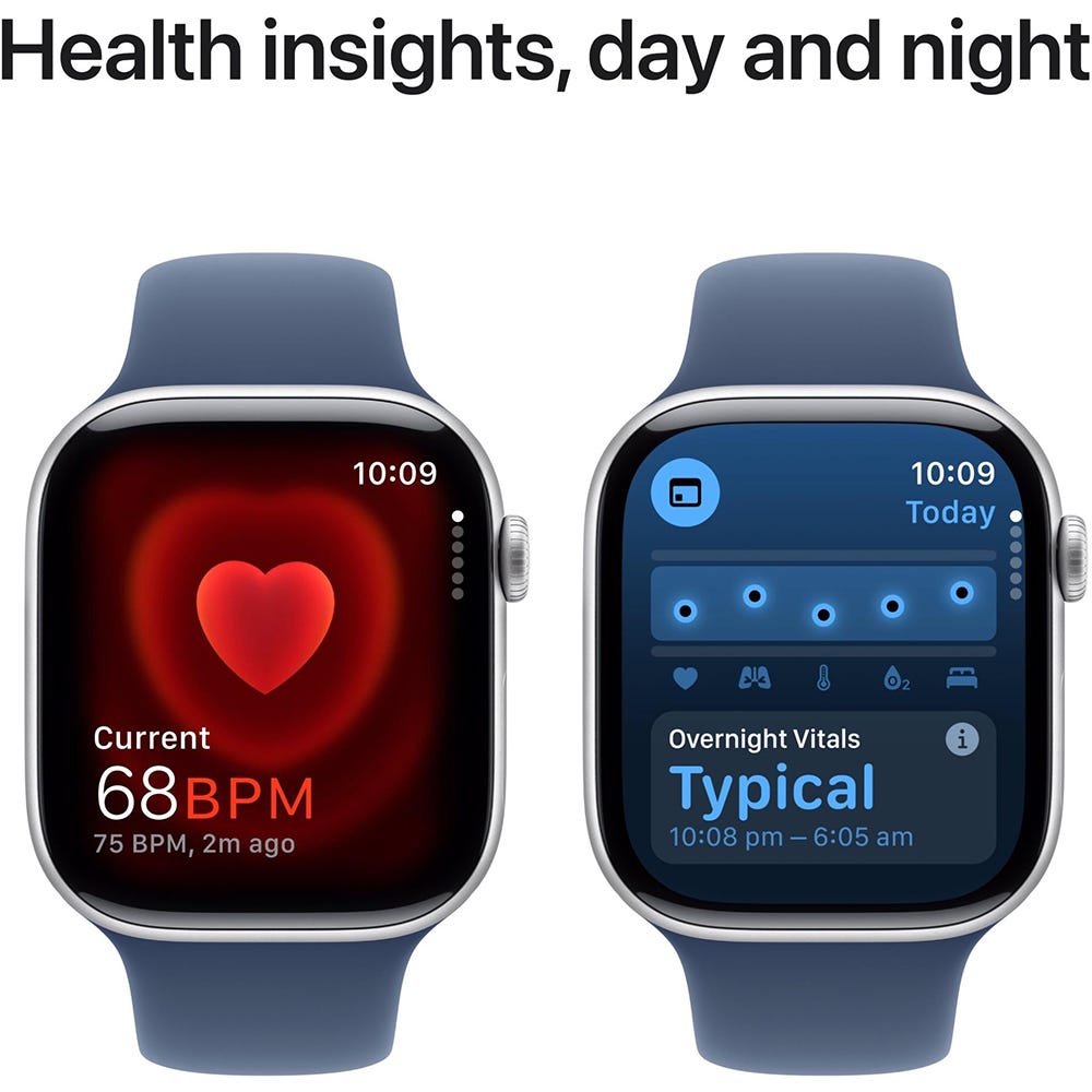 Apple Watch Series 10 46mm Silver Aluminium Case GPS Sport Band (S/M) (Denim)