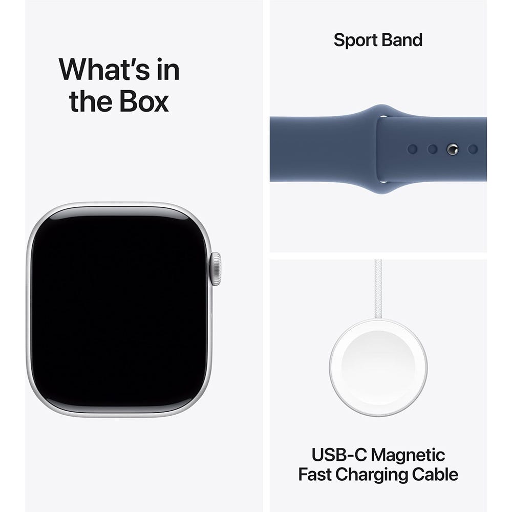 Apple Watch Series 10 46mm Silver Aluminium Case GPS Sport Band (M/L) (Denim)