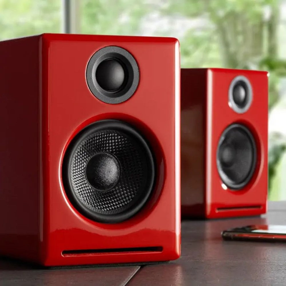 Audioengine A2+ Wireless Speakers with DS1 Speaker Stands (Red)