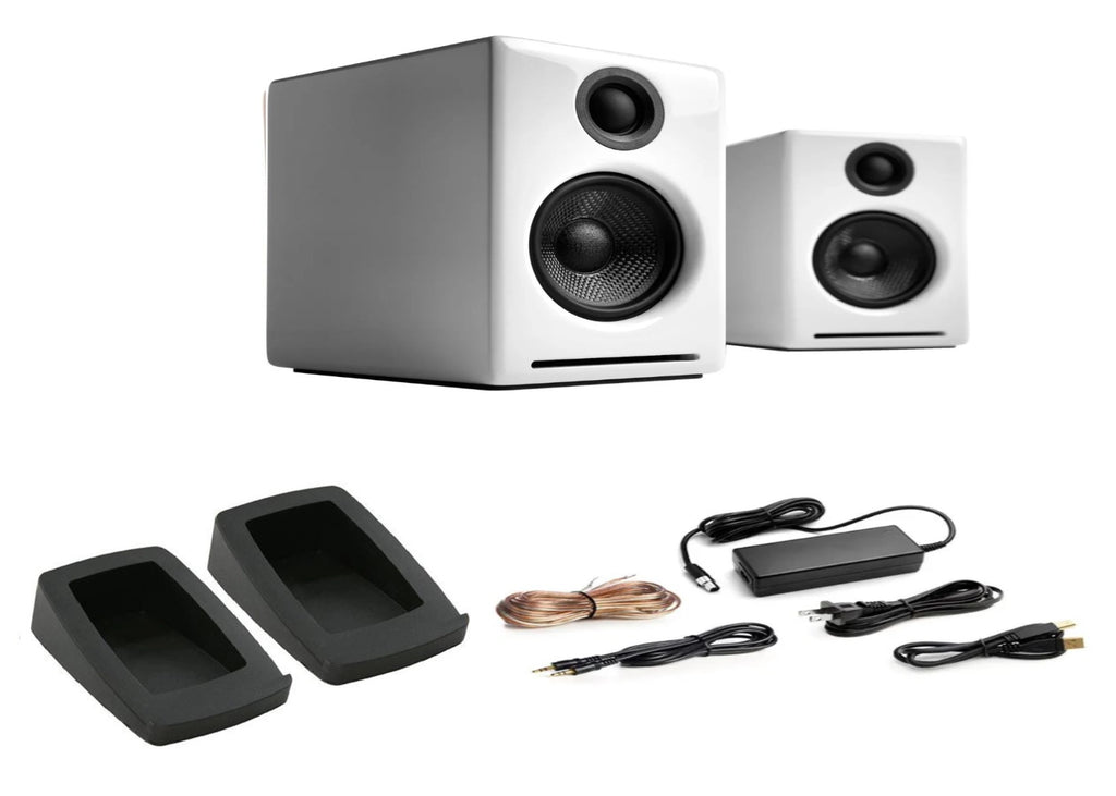 Audioengine A2+ Wireless Speakers with DS1 Speaker Stands (White)