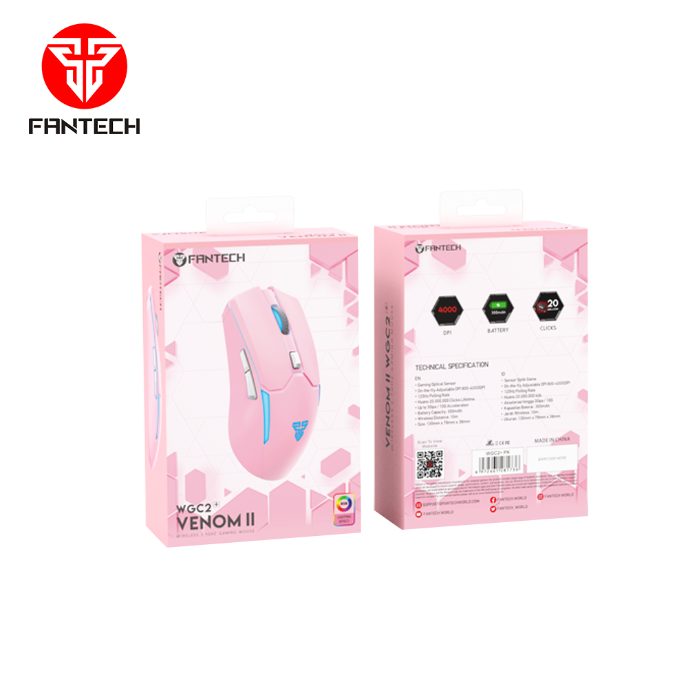  Fantech VENOM II WGC2 Wireless Gaming Mouse (Pink)