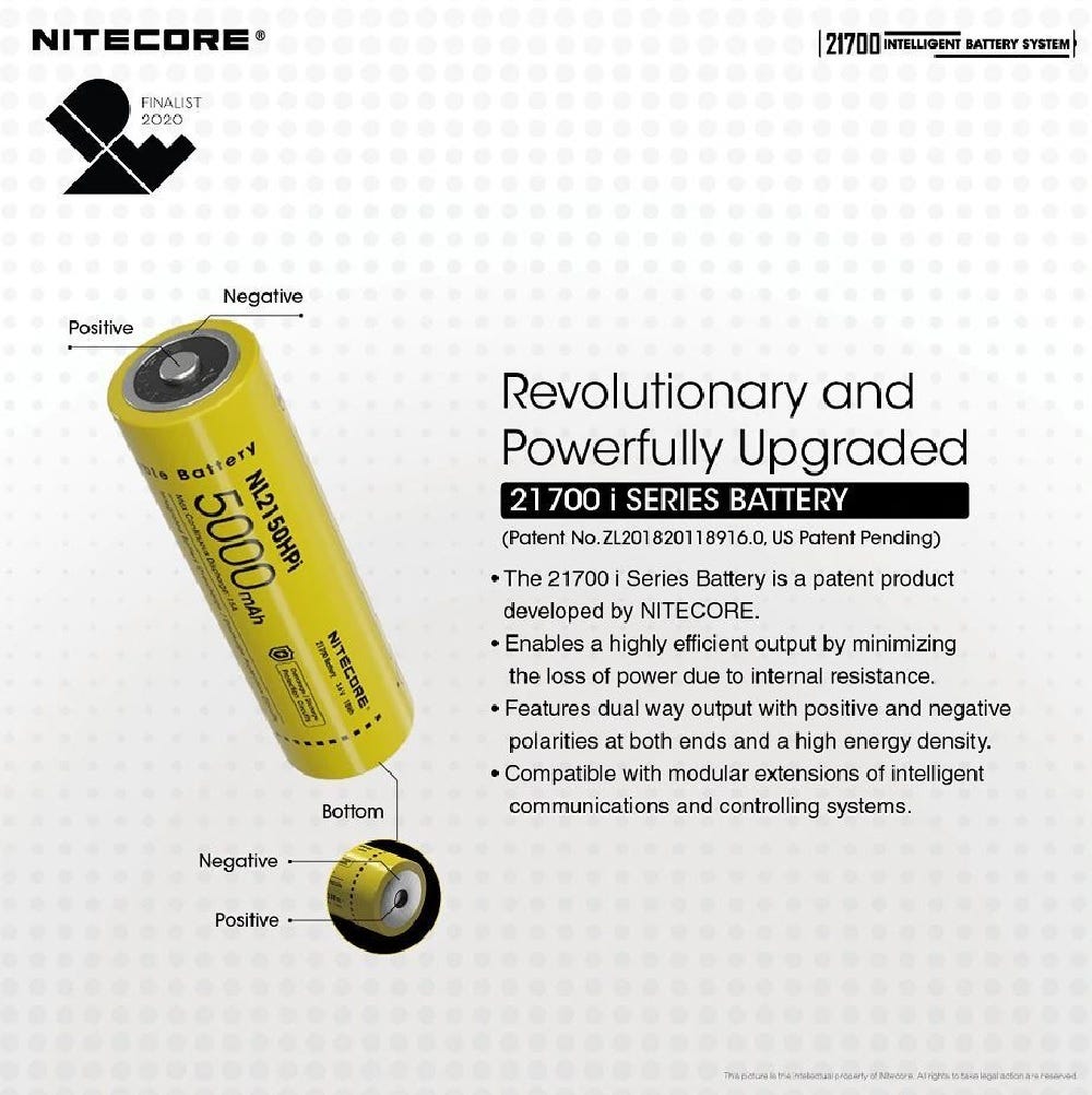 NITECORE NL2150HPi battery 21700 Battery Dual Tip NL21 Magnetic Light