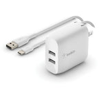 Belkin Boostcharge Dual USB-A Wall Charger 24W + USB-A to USB-C cable White