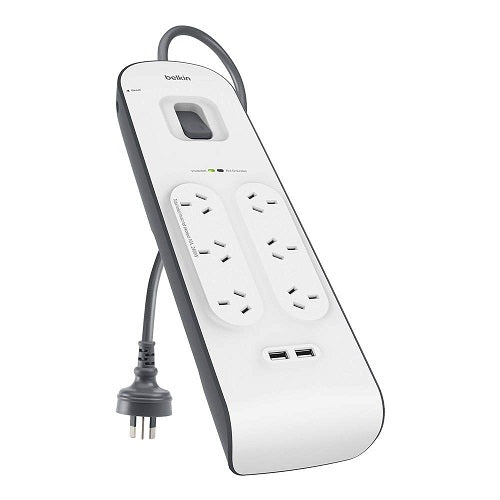 Belkin 2.4 Amp USB Charging 6-outlet Surge Protection Strip White/Grey
