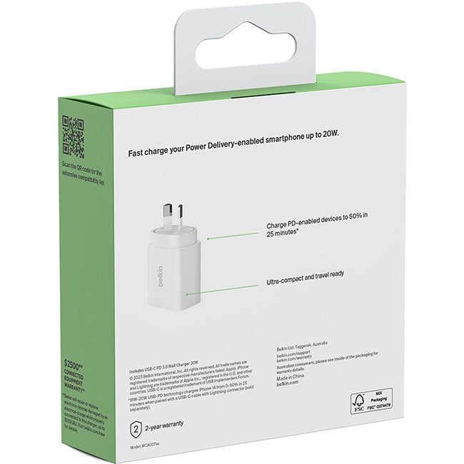 Belkin BoostCharge 20W USB-C Wall Charger (White)