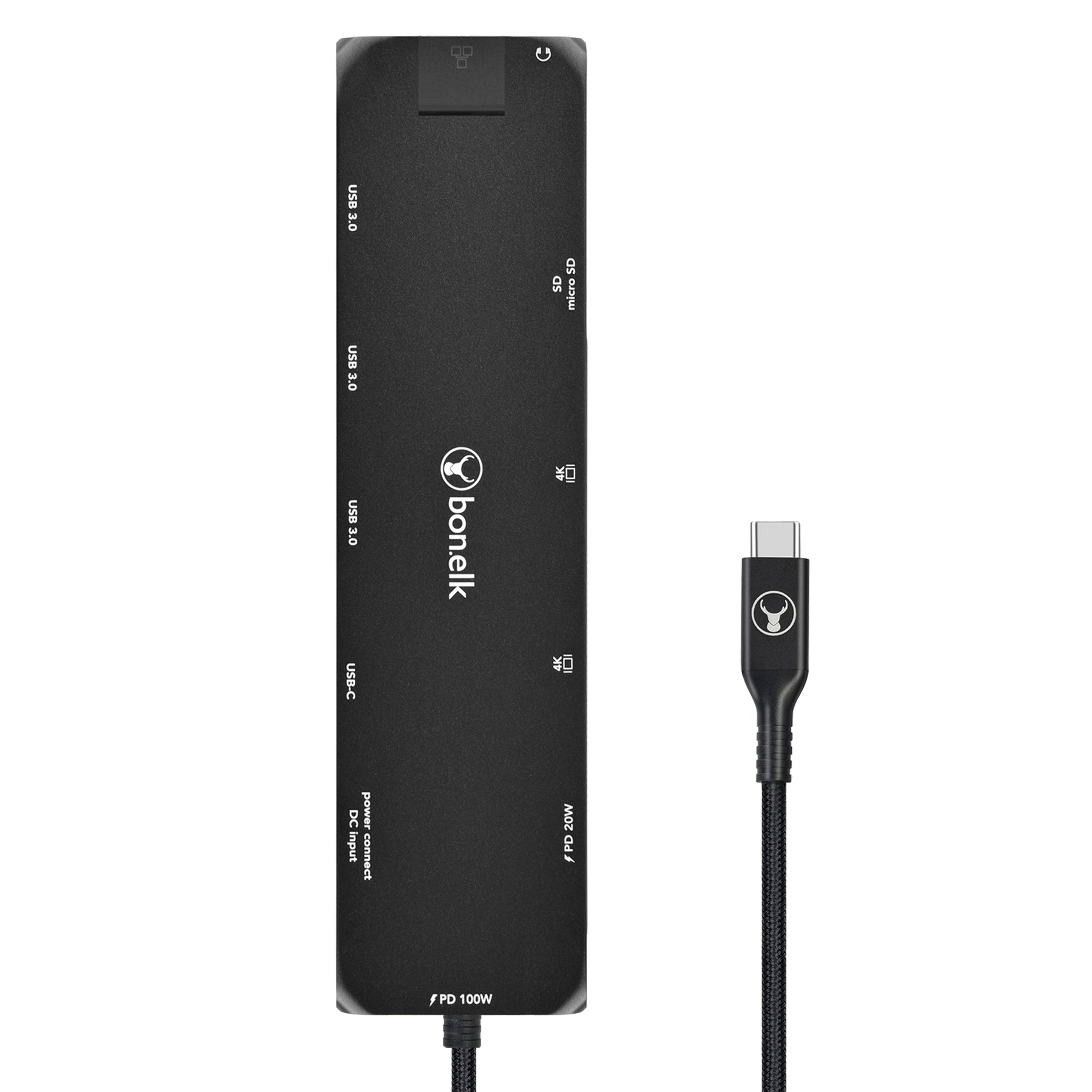 Bonelk Long-Life USB-C to 12-in-1 Multiport Powered Hub (Black)