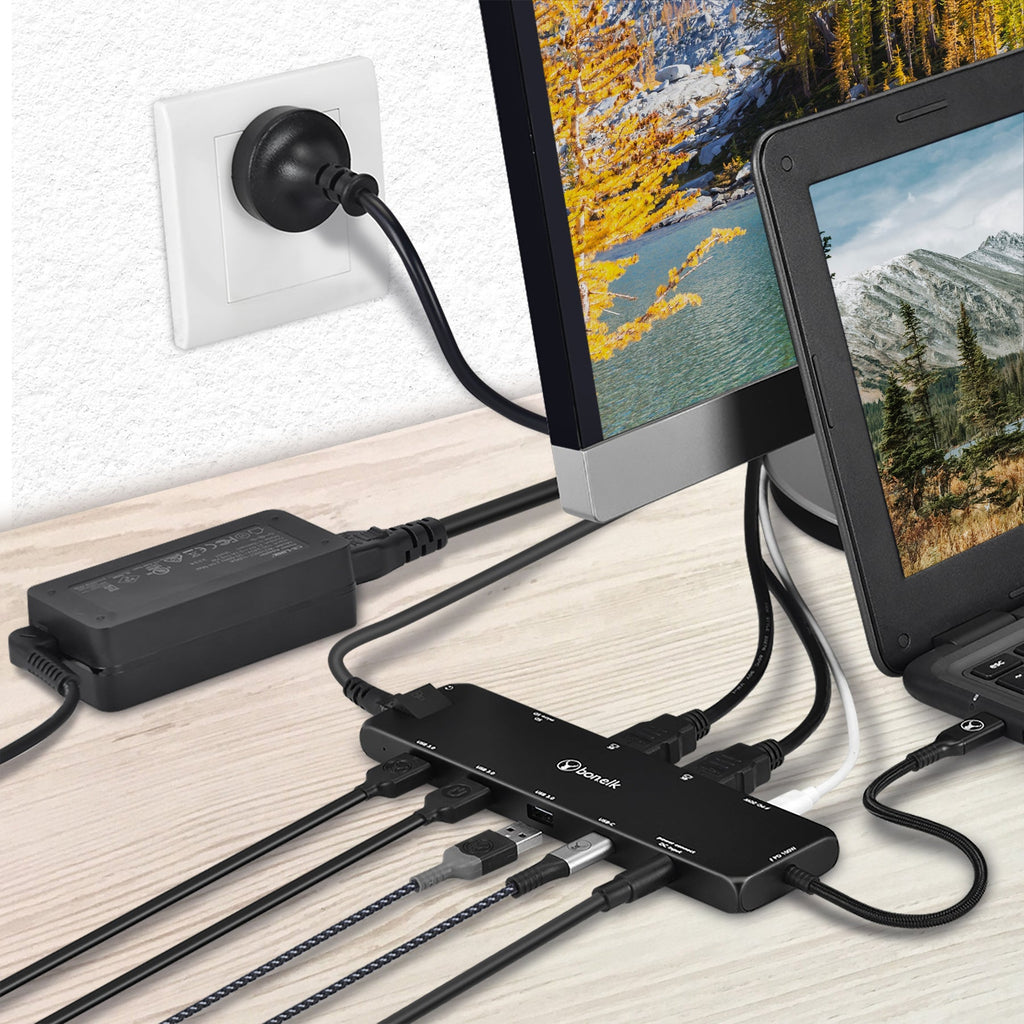 Bonelk Long-Life USB-C to 12-in-1 Multiport Powered Hub (Black)