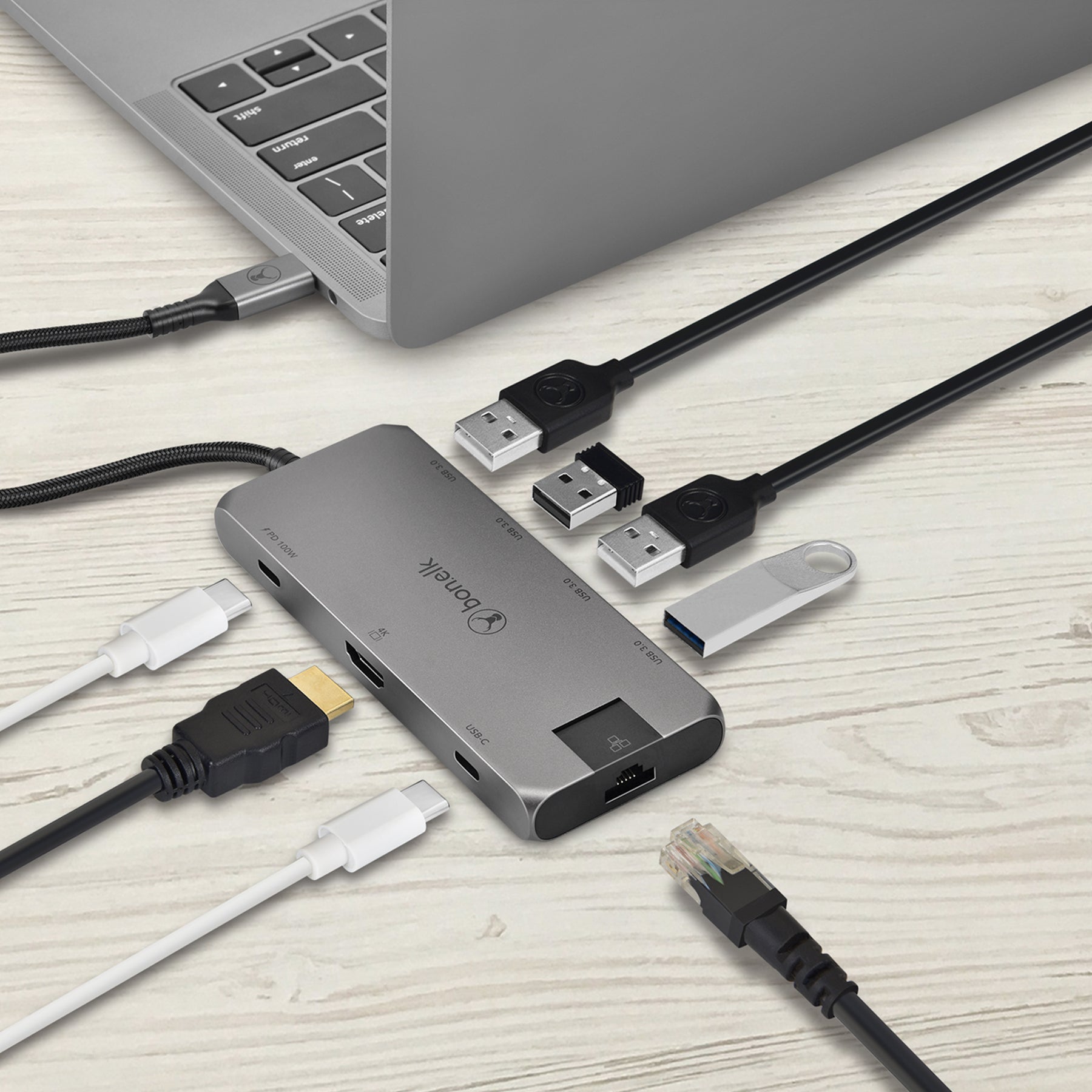 Bonelk Long-Life USB-C to 8-in-1 Multiport Hub (Space Grey)