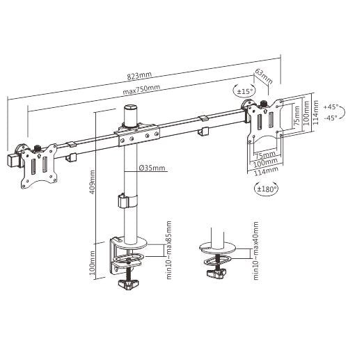Brateck Pole Mount Dual-Screen Monitor Mount Fit Most 17-32" Screens up to 9kg