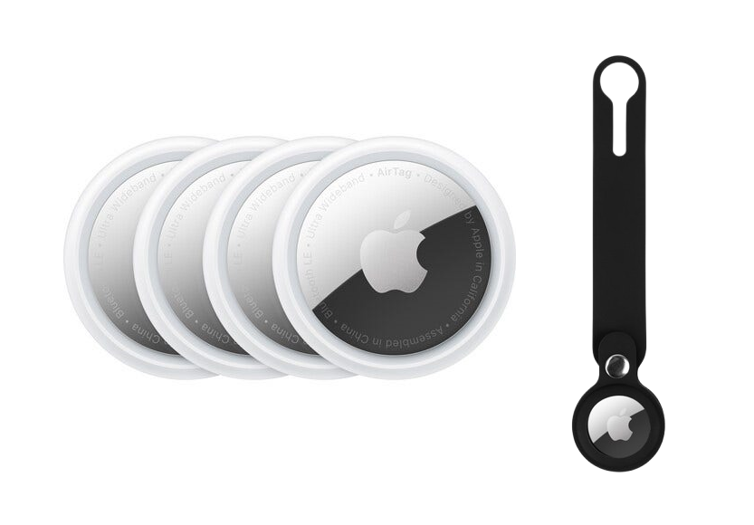 Apple AirTag 4 Pack with Silicone Cover Loop (Black)