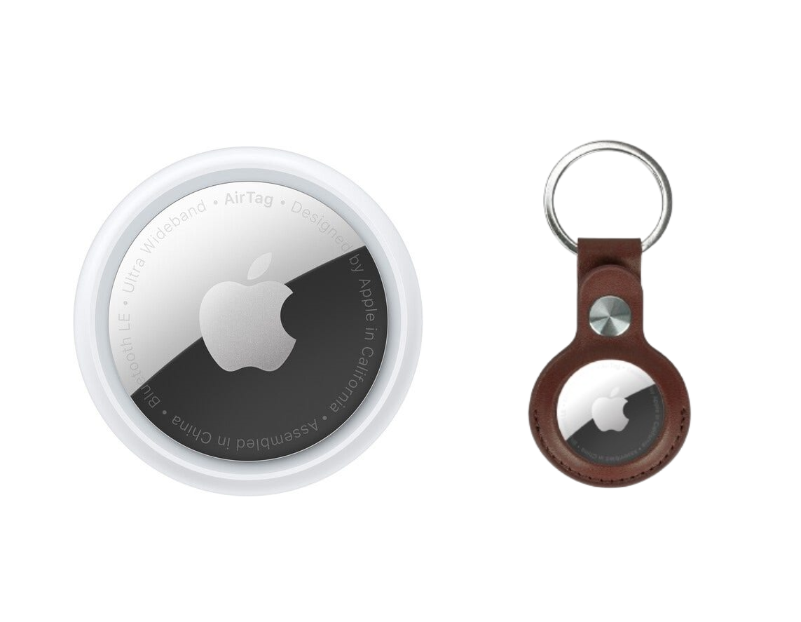 Apple AirTag 1 Pack with PU Leather Key Ring (Brown)