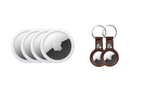 Apple Airtag 4 Pack with 2x PU Leather Key Ring (Brown)
