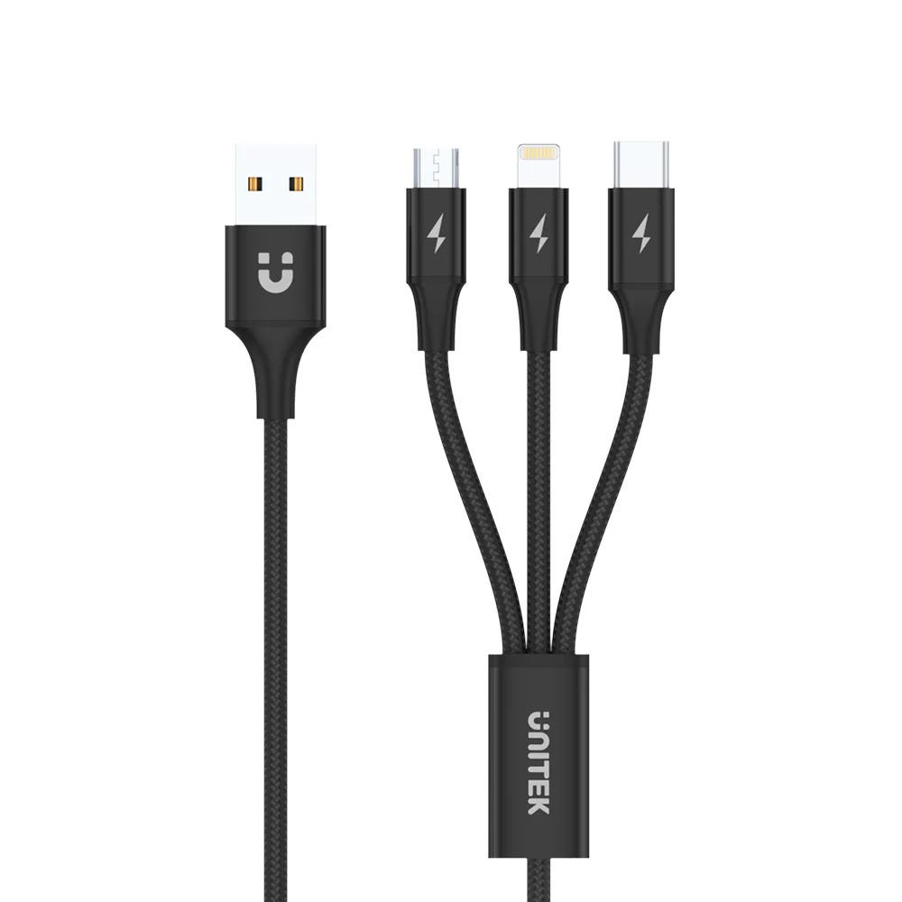 Unitek 3-in-1 USB-A to USB-C / Micro USB / Lightning Multi Charging Cable 