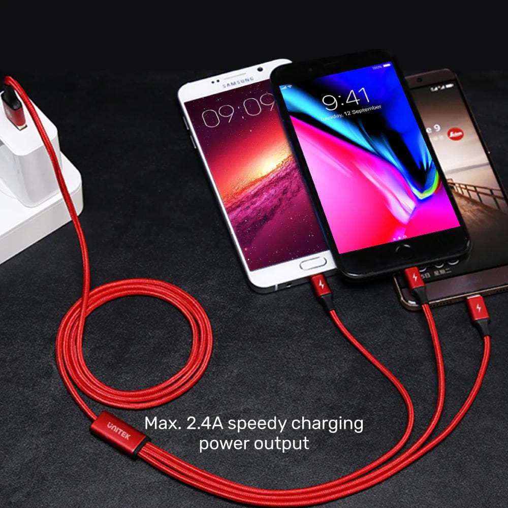 Unitek 3-in-1 USB-A to USB-C / Micro USB / Lightning Multi Charging Cable 