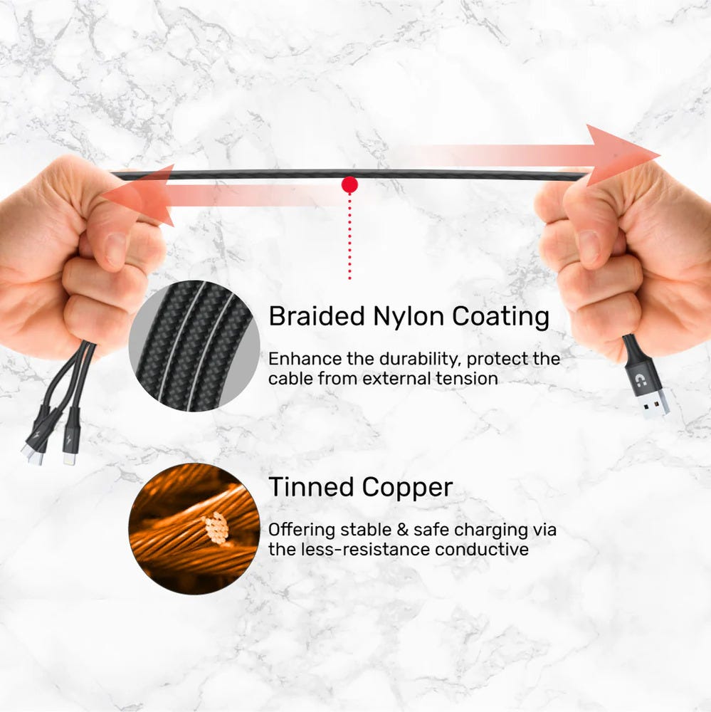 Unitek 3-in-1 USB-A to USB-C / Micro USB / Lightning Multi Charging Cable 