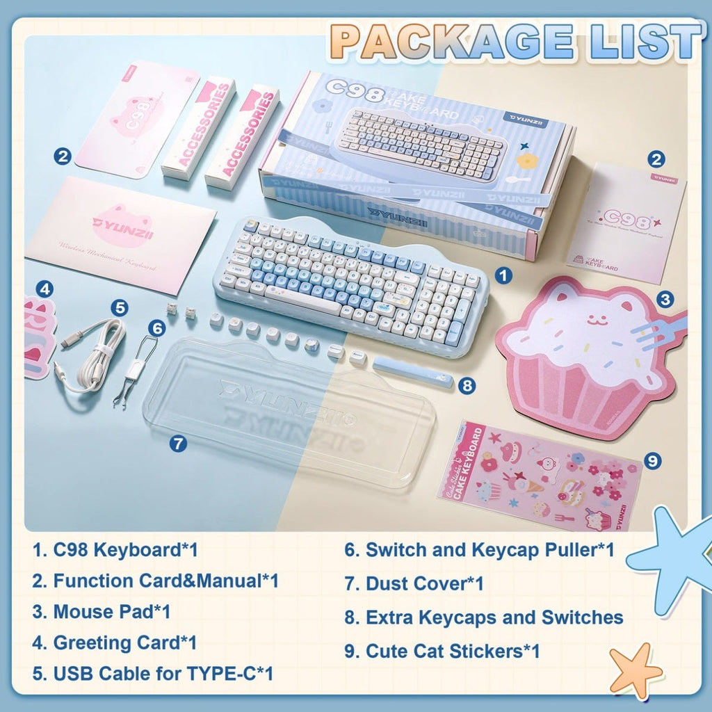 YUNZII C98 Cake Meow Wireless Keyboard (Beige) (Candy Linear Switch)