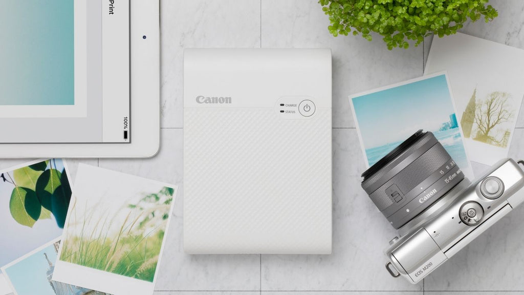 Canon Selphy Square QX10 printer - White Lifestyle Image (camera and tablet not included)