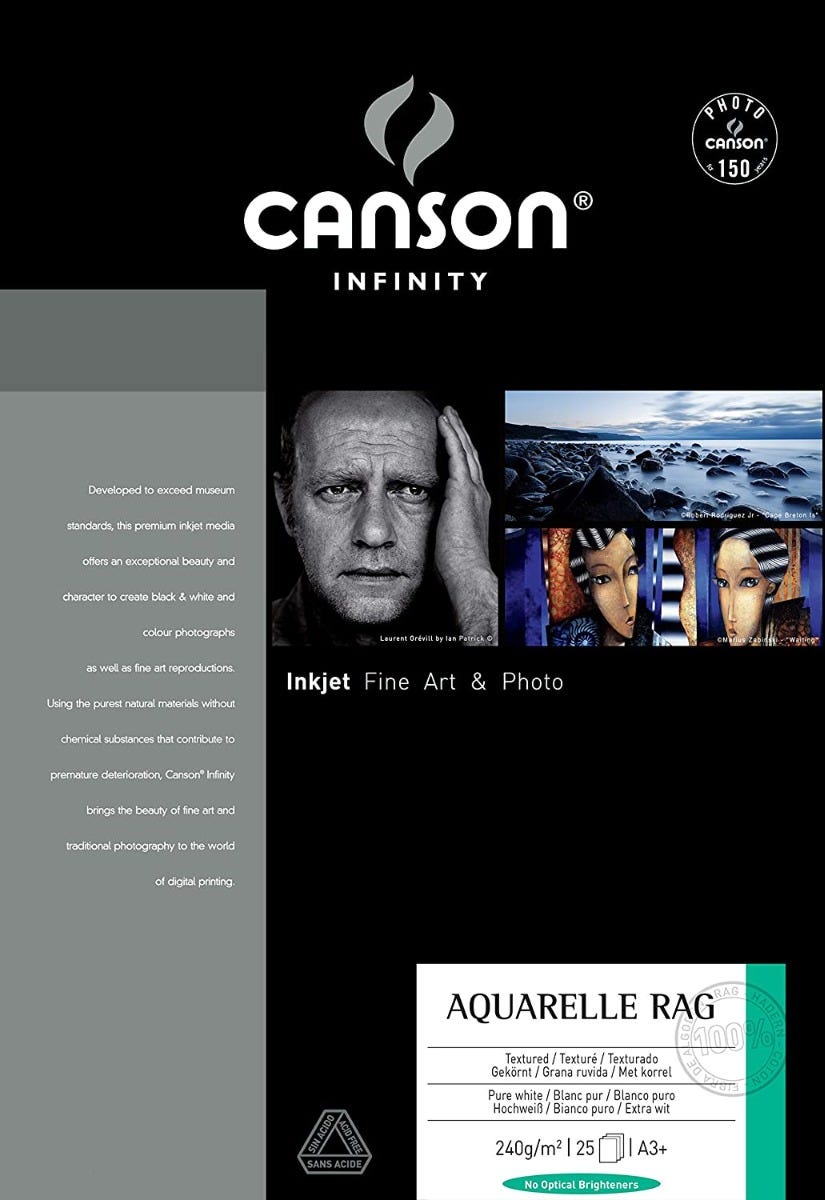 Canson Aquarelle Rag 240gsm A3+ x 25 Sheets