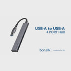 Bonelk Long-Life USB-A to 4 Port USB 3.0 Slim Hub (Space Grey)