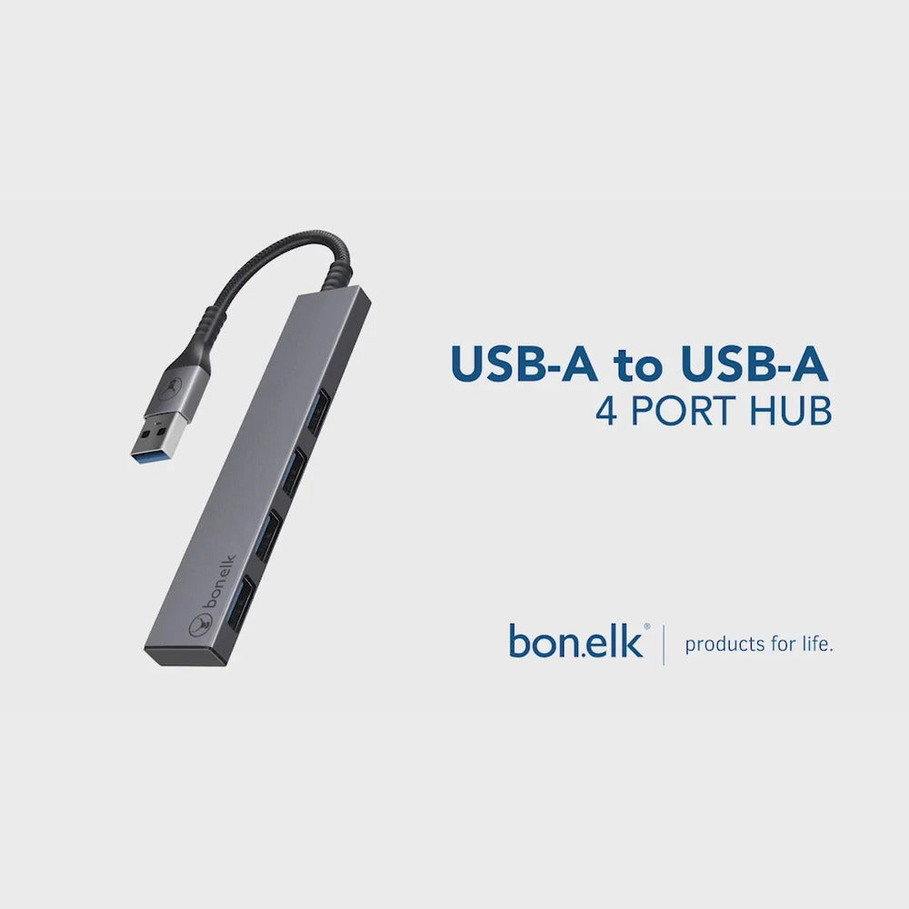 Bonelk Long-Life USB-A to 4 Port USB 3.0 Slim Hub (Space Grey)