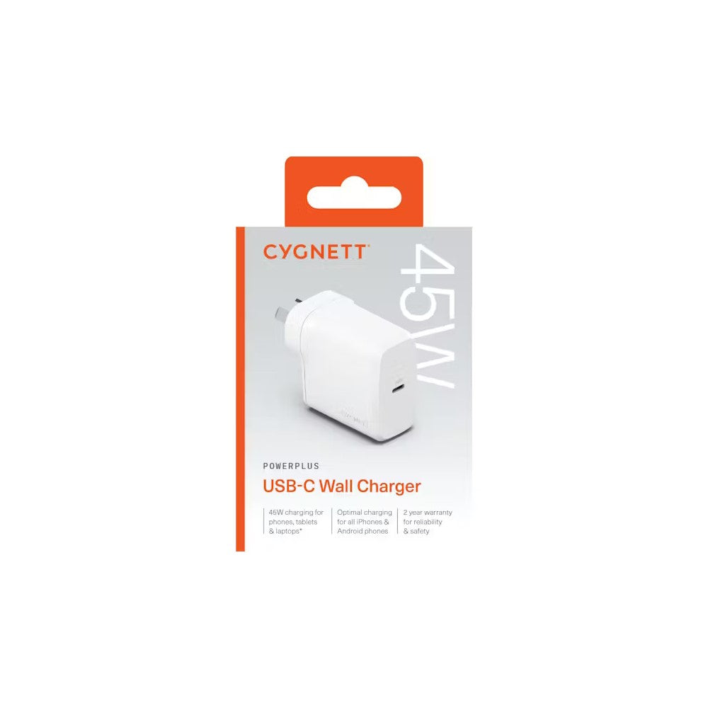 Cygnett PowerPlus 45W USB-C PD GaN Fast Wall Charger (White)