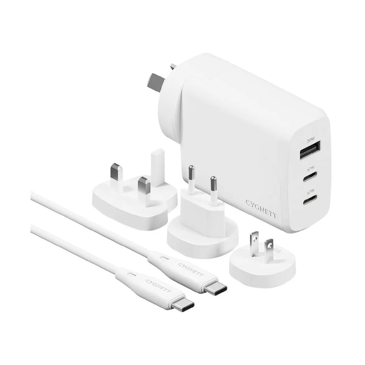 Open Box Cygnett Voyager 67W Multi-Port GaN Travel Wall Charger (White)