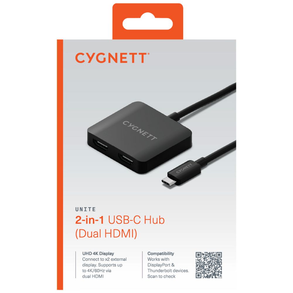 Cygnett Unite 2-in-1 USB-C to Dual HDMI Hub (Black)