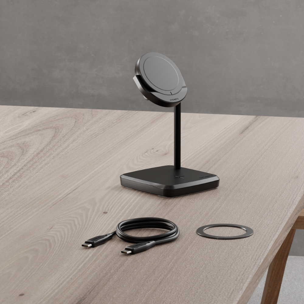 Open Box Cygnett ChargeBase Qi2 2in1 Magnetic 15W Wireless Charging Stand (Black)