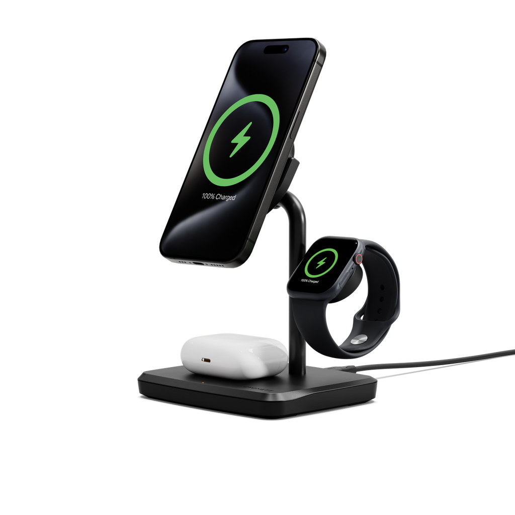 Cygnett ChargeBase Qi2 3 in 1 Magnetic 15W Wireless Charging Stand (Black)