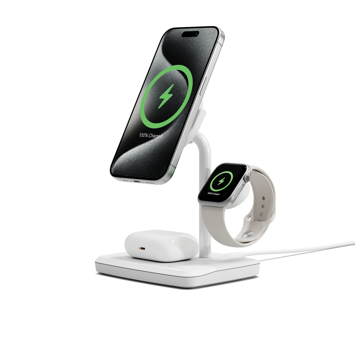 Cygnett ChargeBase Qi2 3 in 1 Magnetic 15W Wireless Charging Stand (White)