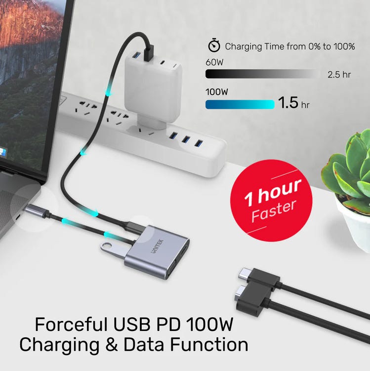 Unitek Q4 Lite 4 in 1 USB-C Adapter with UHD HDMI and FHD VGA