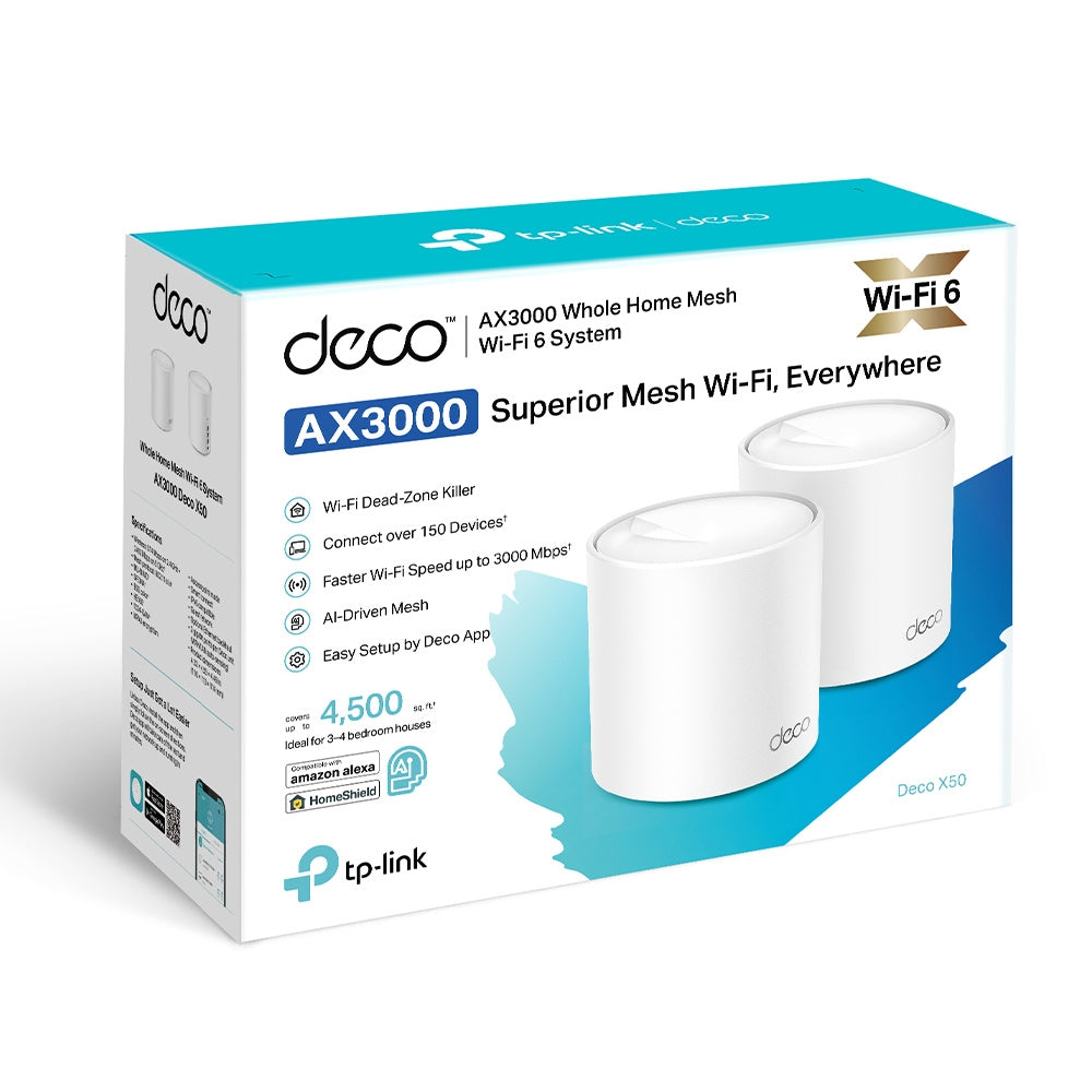 TP-Link Deco X50 AX3000 Whole Home Mesh Wi-Fi 6 System - 2 Pack