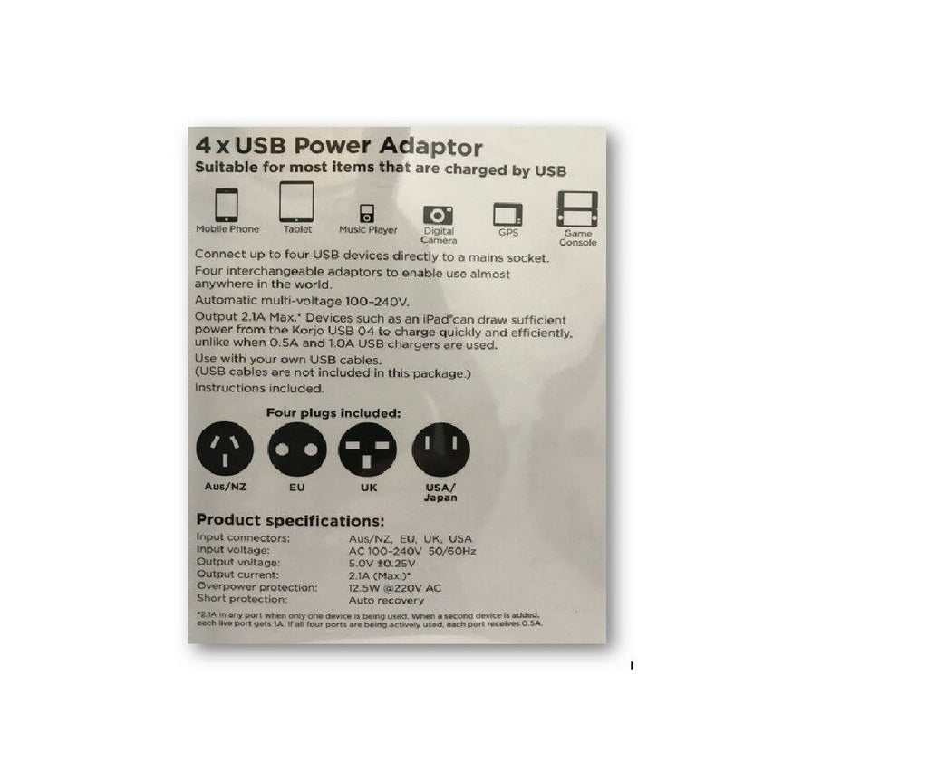 Korjo 4 Port Worldwide USB Adapter Set