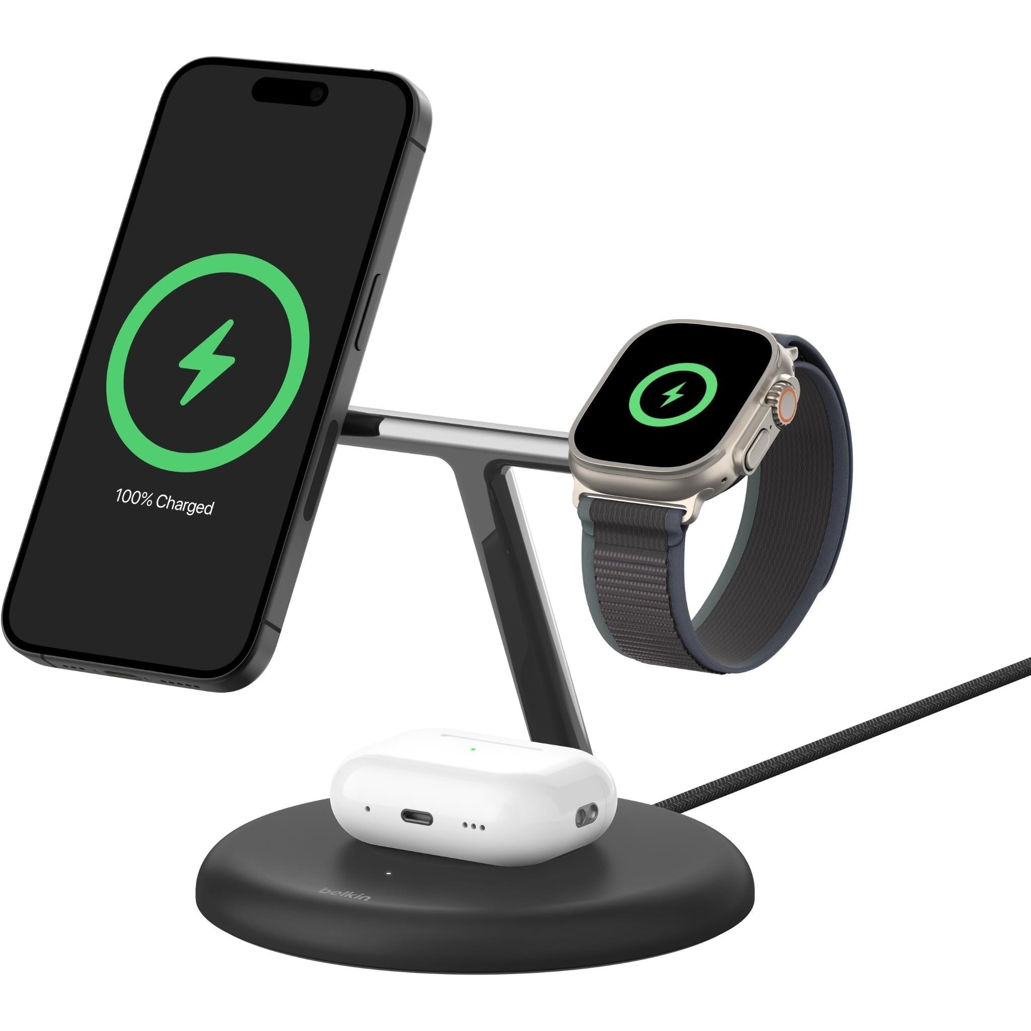 Open Box Belkin BoostCharge Pro 3-in-1 Magnetic Wireless Charging Stand with Qi2 15w