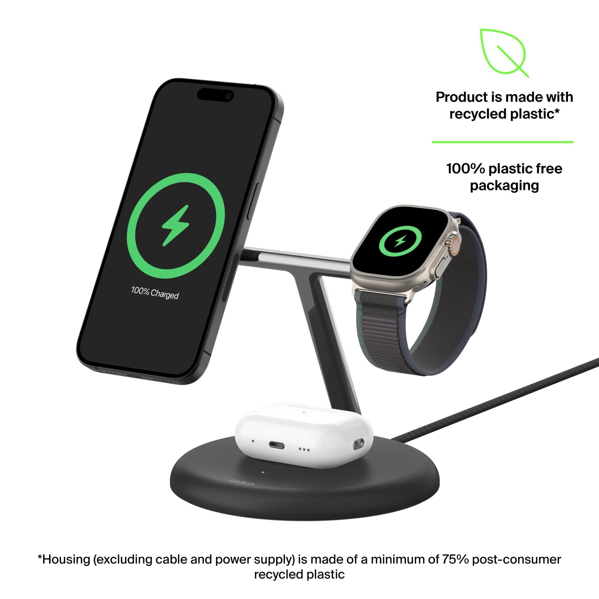 Open Box Belkin BoostCharge Pro 3-in-1 Magnetic Wireless Charging Stand with Qi2 15w