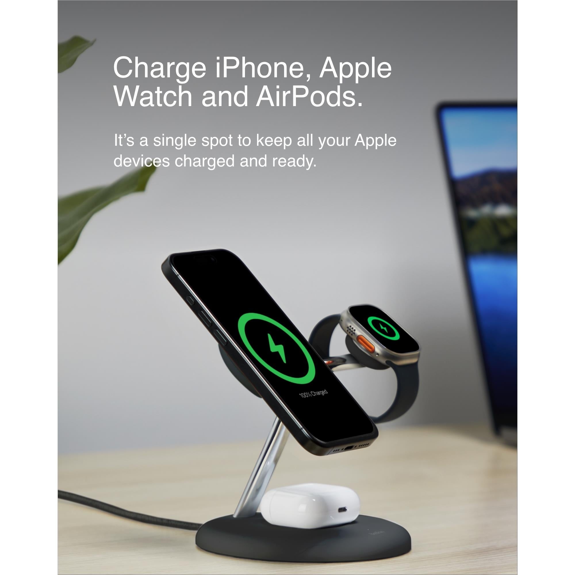 Open Box Belkin BoostCharge Pro 3-in-1 Magnetic Wireless Charging Stand with Qi2 15w