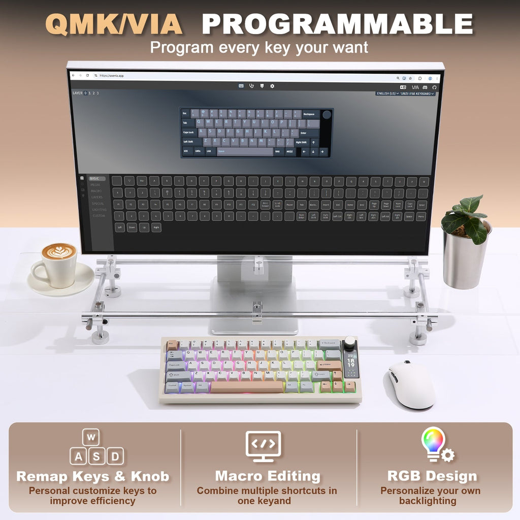 YUNZII IF68 QMK/VIA Wireless Mechanical Keyboard (Beige) (Candy Linear Switch)