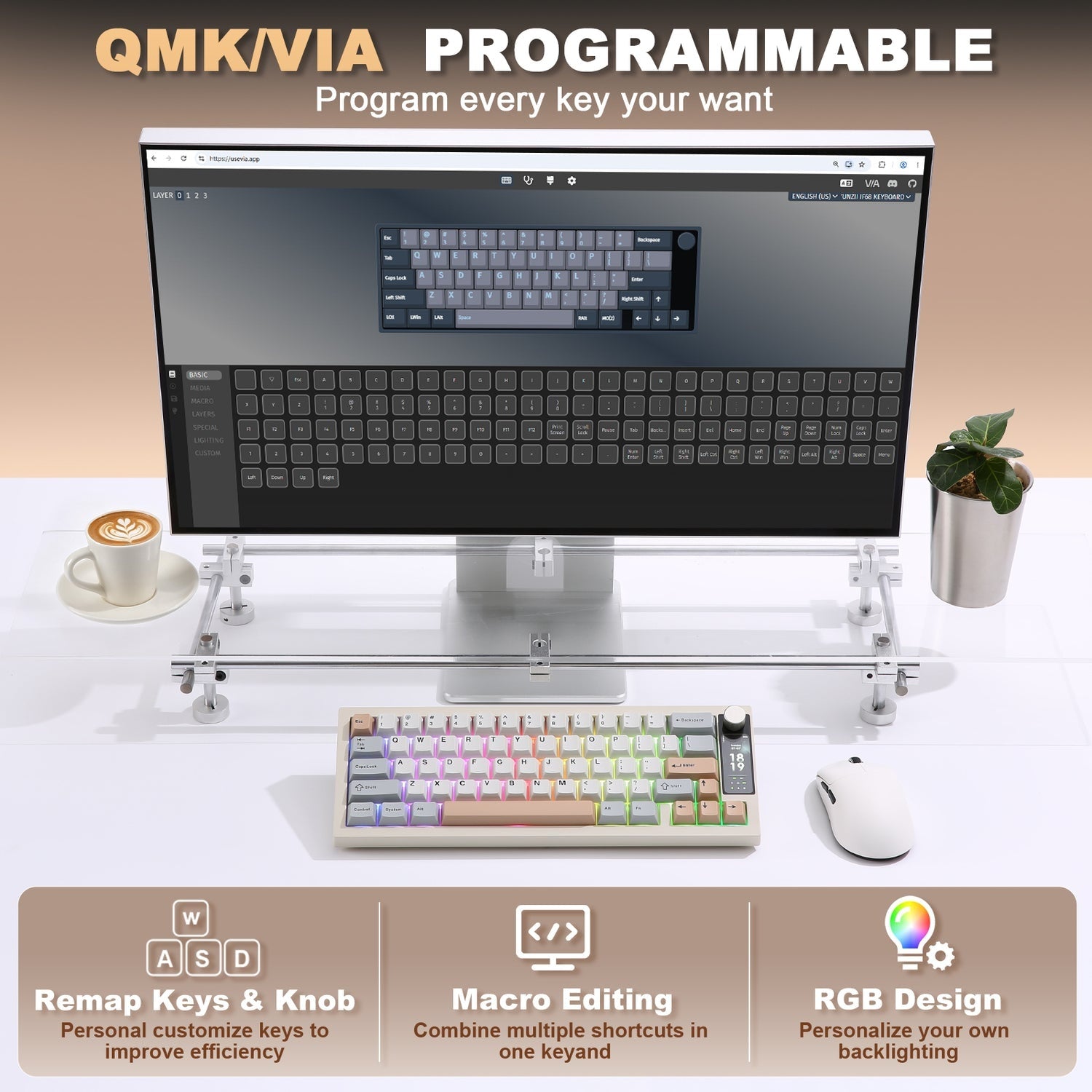 YUNZII IF68 QMK/VIA Wireless Mechanical Keyboard (Black) (Candy Linear Switch)