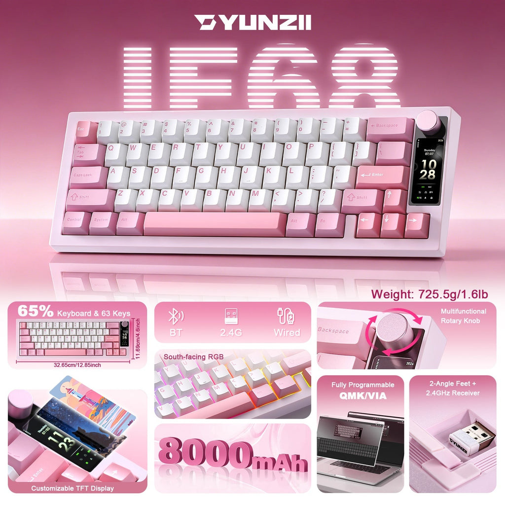 YUNZII IF68 QMK/VIA Wireless Mechanical Keyboard (Beige) (Candy Linear Switch)