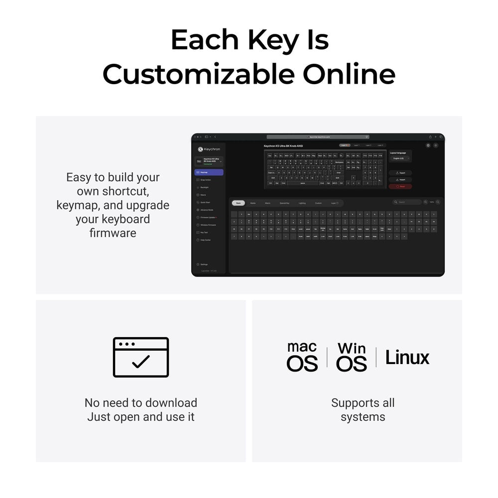 Keychron K5 Ultra 8K Wireless  Keyboard (Black) (Milk POM Brown Switch)