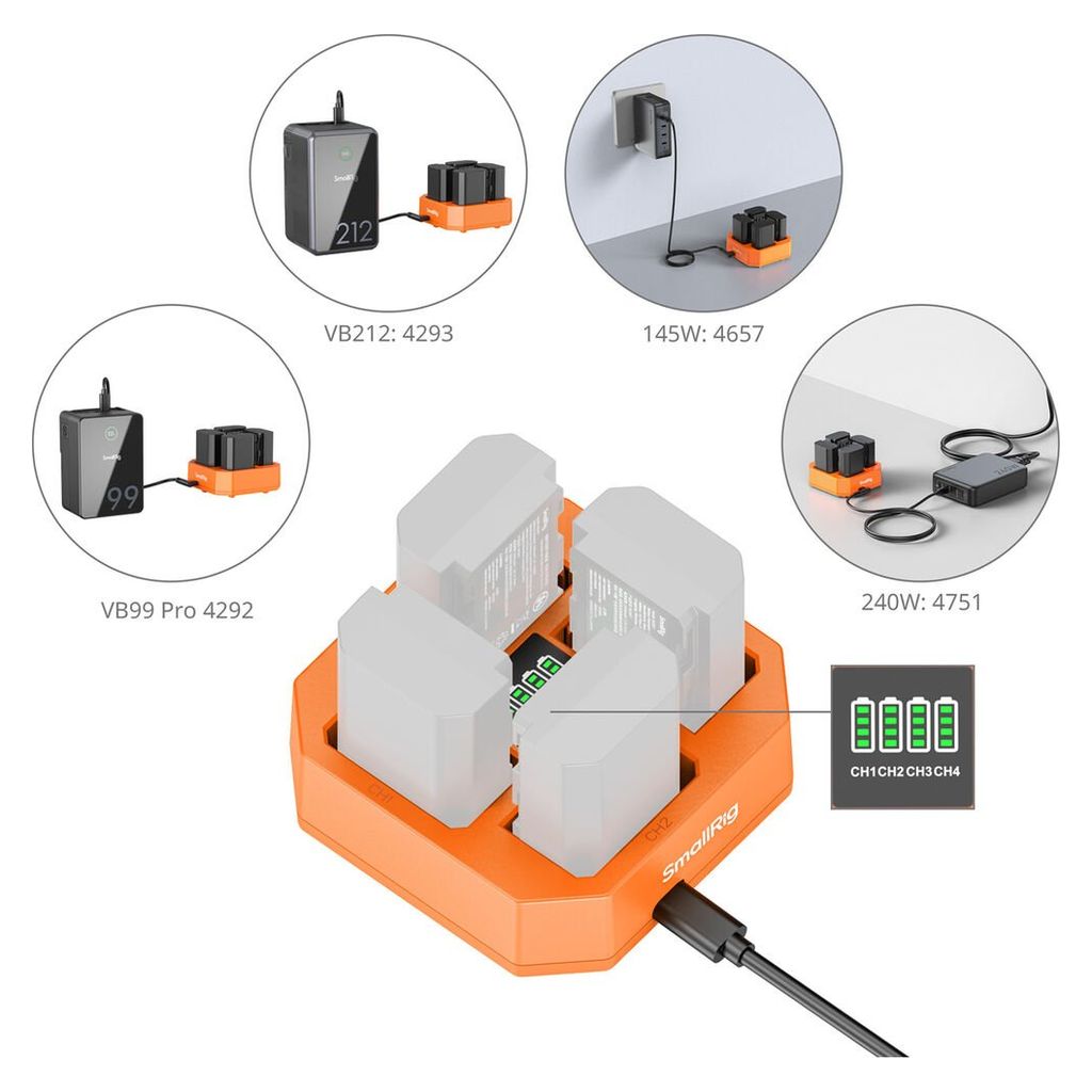 SmallRig 4-Channel Camera Battery Charger for Sony NP-FZ100 4839B