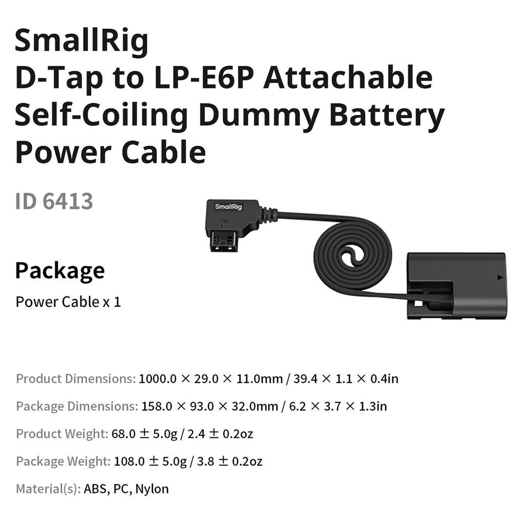 SmallRig D-Tap to LP-E6P Dummy Battery Power Cable 6413