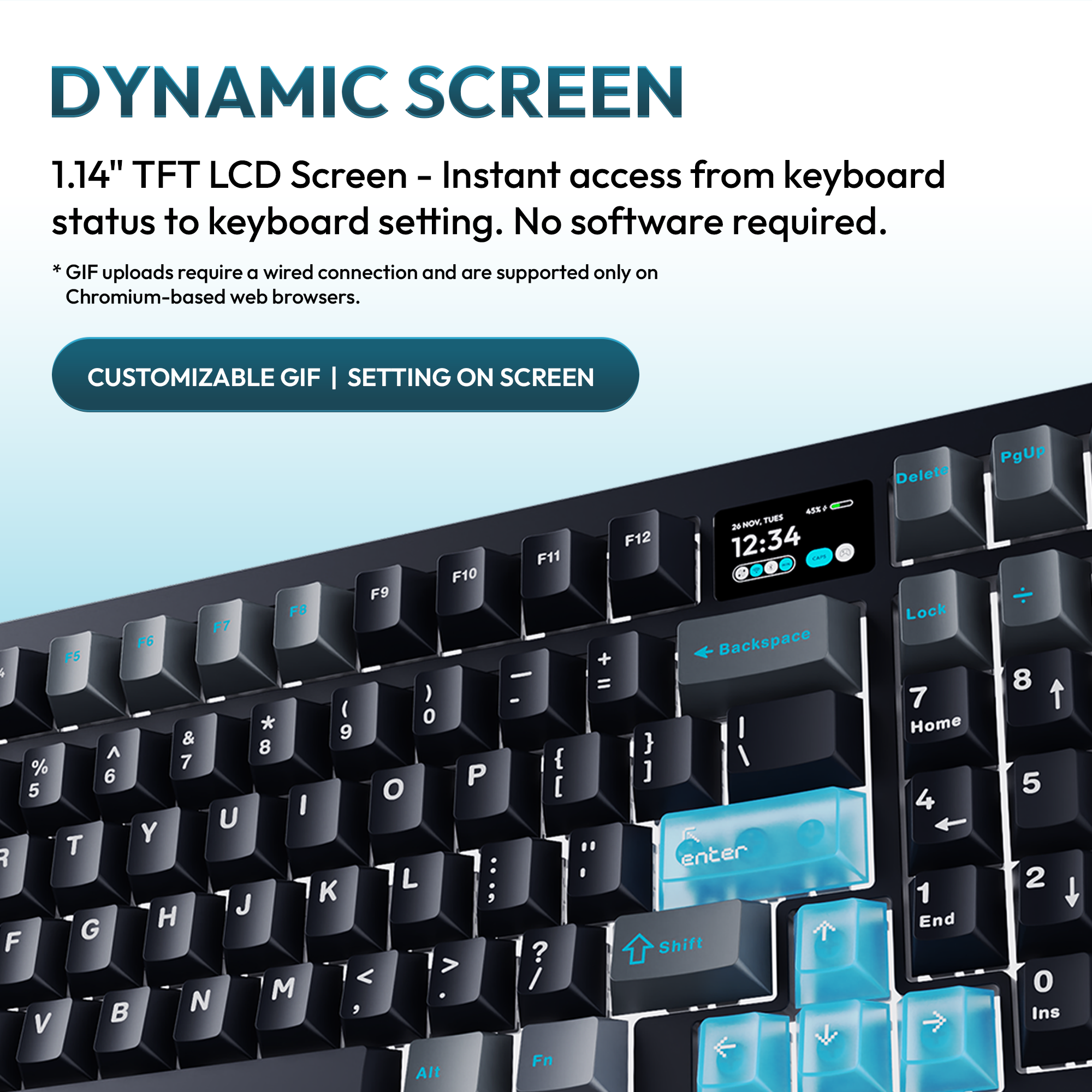 VOICSKY ECHO 96 Wireless Keyboard w/ Dynamic Screen (Dark) (Tone Linear Switch)