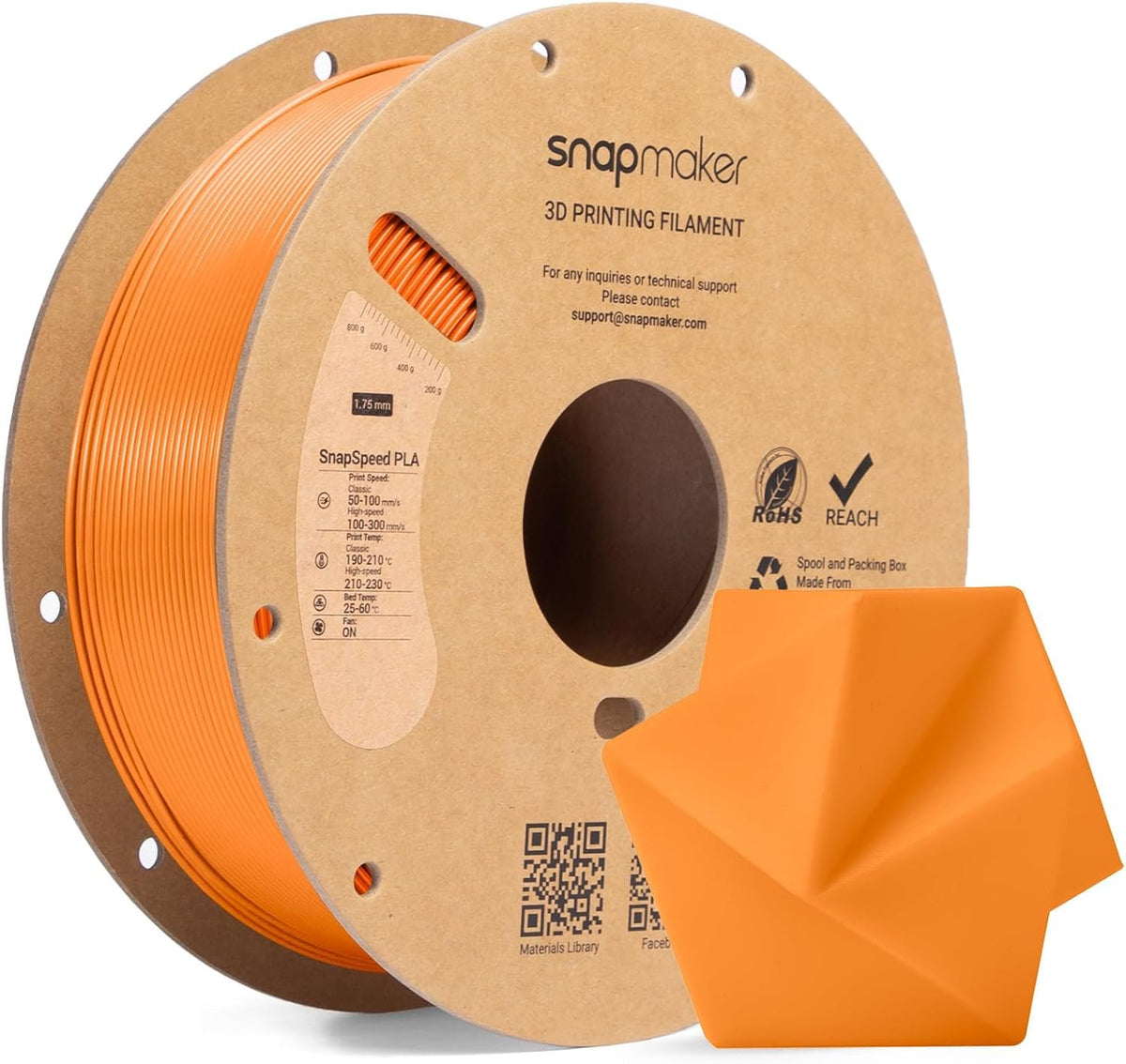 Snapmaker SnapSpeed 1kg PLA Filament with RFID - Orange