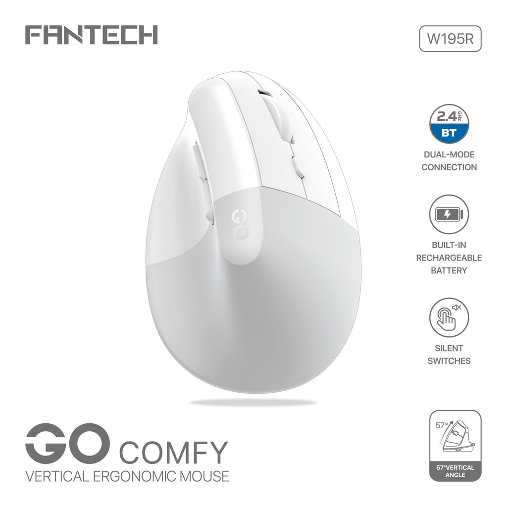 Fantech GO Comfy W195R Vertical Ergonomic Wireless Mouse (White)
