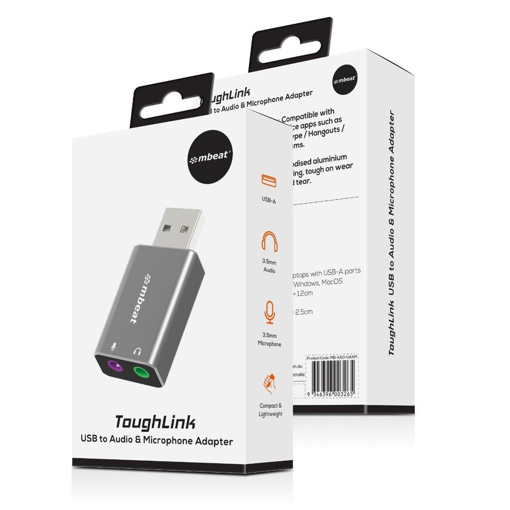 Mbeat Elite USB to 3.5mm Audio and Microphone Adapter (Space Grey)