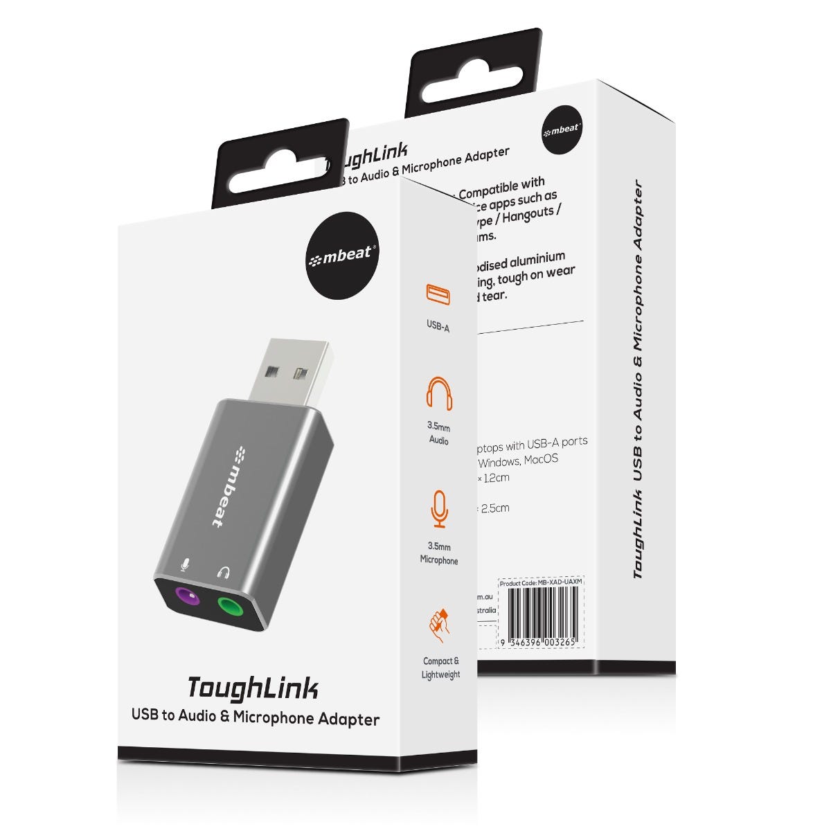 Mbeat Elite USB to 3.5mm Audio and Microphone Adapter (Space Grey)