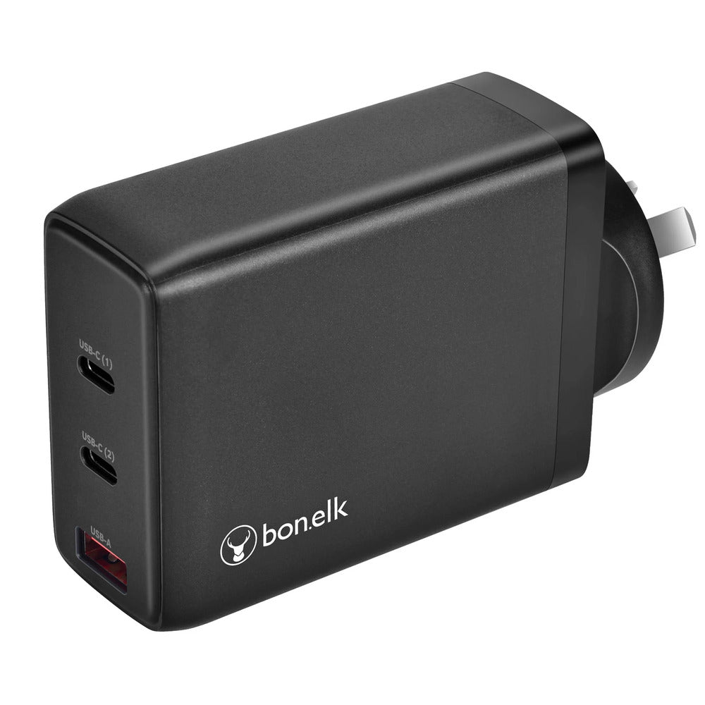 Bonelk 100W PD GaN Wall Charger 2 x USB-C 1 x USB-A (Black)