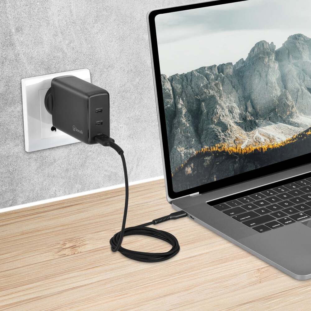 Bonelk 100W PD GaN Wall Charger 2 x USB-C 1 x USB-A (Black)